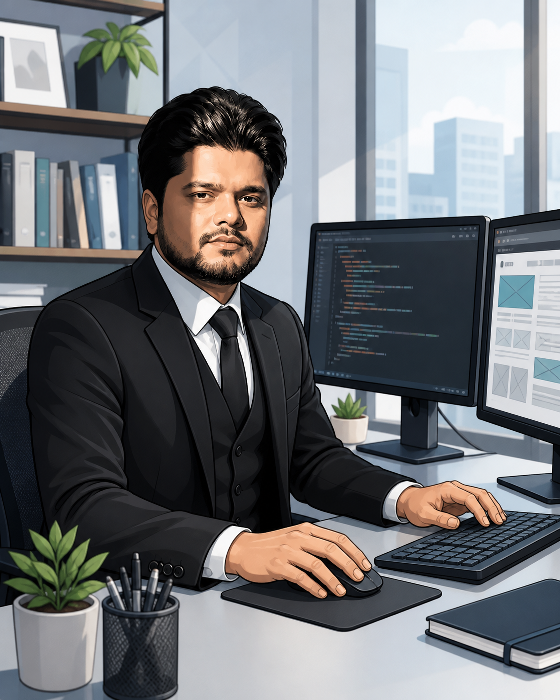 Mehedi Rahat working at a web development desk