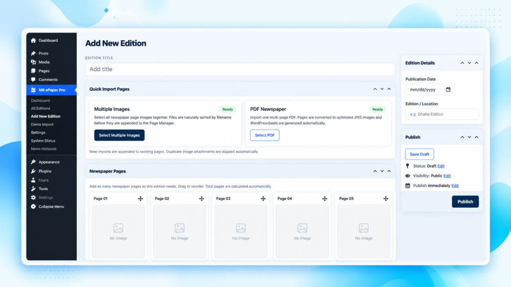 Modern Newspaper Edition Dashboard Mockup